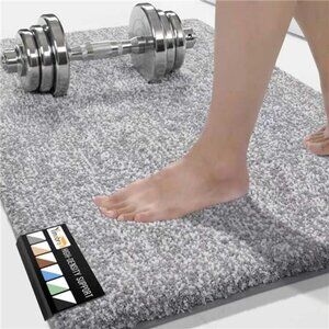 Bathroom Rug Non Slip Washable Soft Absorbent Microfiber Mat Grey White 24x17